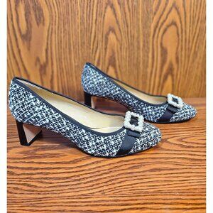Talbots Black/White Tweed Low-Heel Pumps W/ Pearl Buckle Accent 2-Inch Heel, 8M